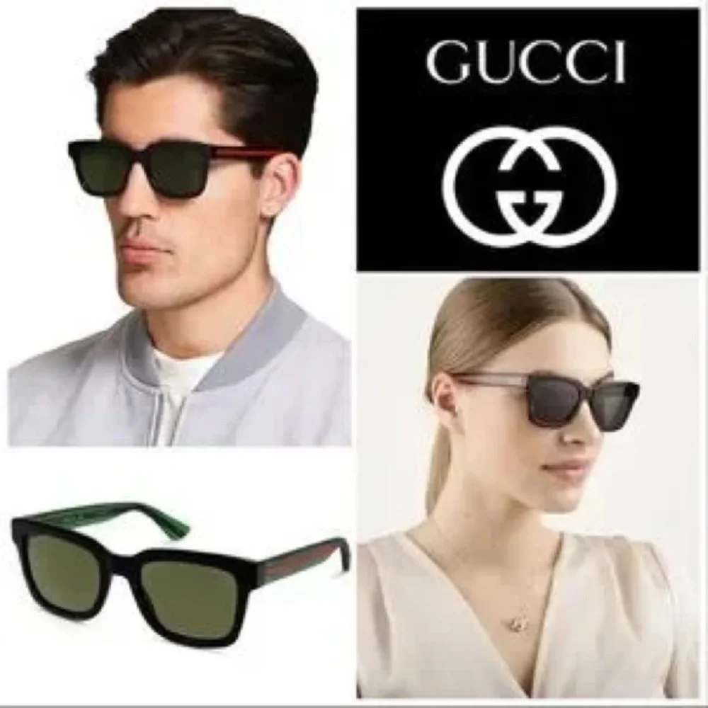 💯- New Authentic Gucci Gucci GG0001SN 002 Black/GREEN/ Red Sunglasses